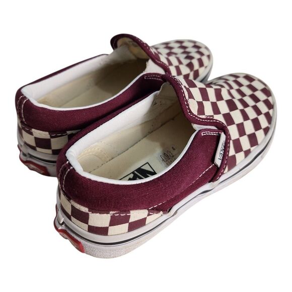 Vans Kid's Shoes Size 1 M Maroon Red White Checkered Slides Slip-On Canvas - Picture 4 of 8